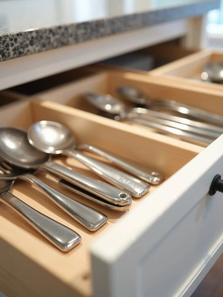 Pantry drawer with adjustable drawer dividers for kitchen utensils