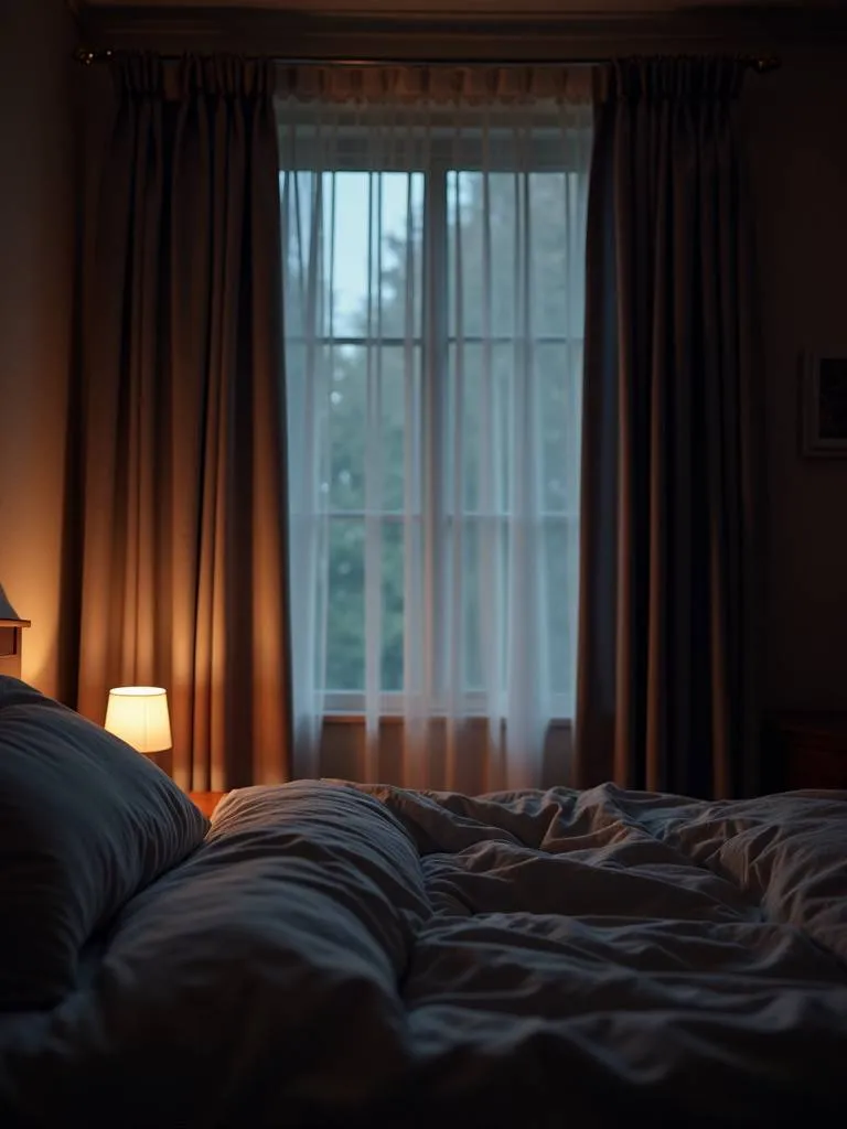 Blackout curtains providing darkness in a cozy bedroom.