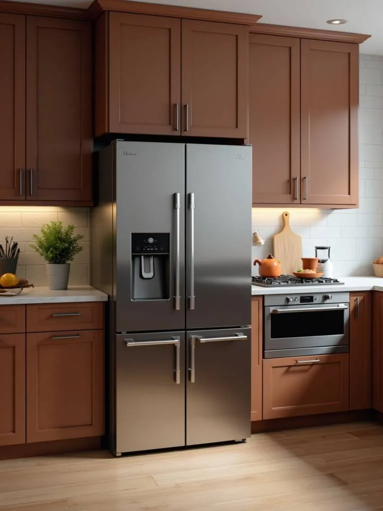 A kitchen featuring brown stainless steel appliances.