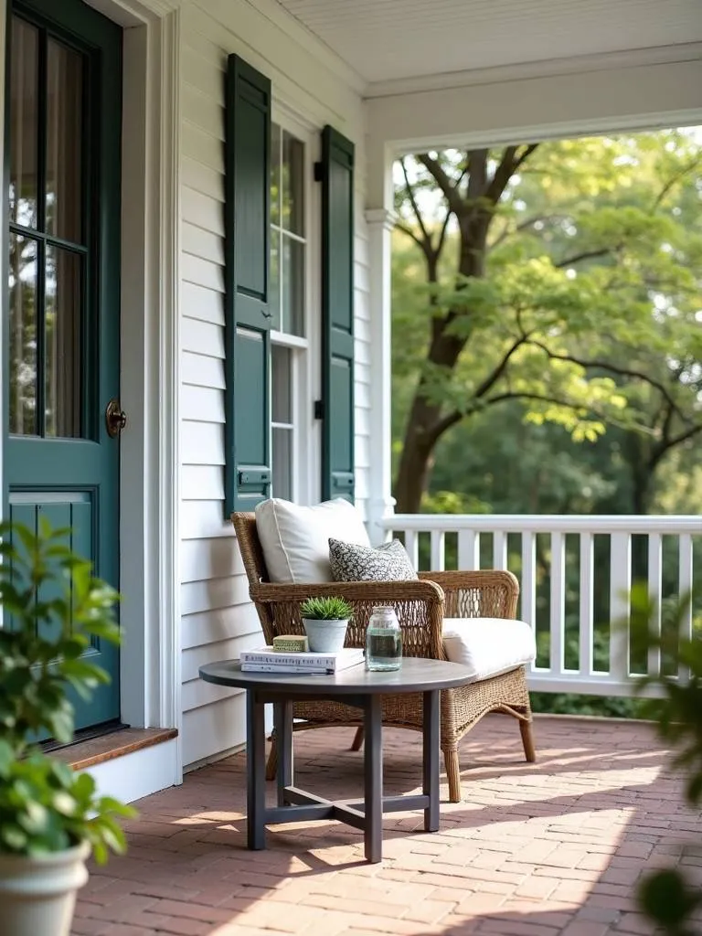 Charming front porch ideas featuring small side tables styled with accessories.
