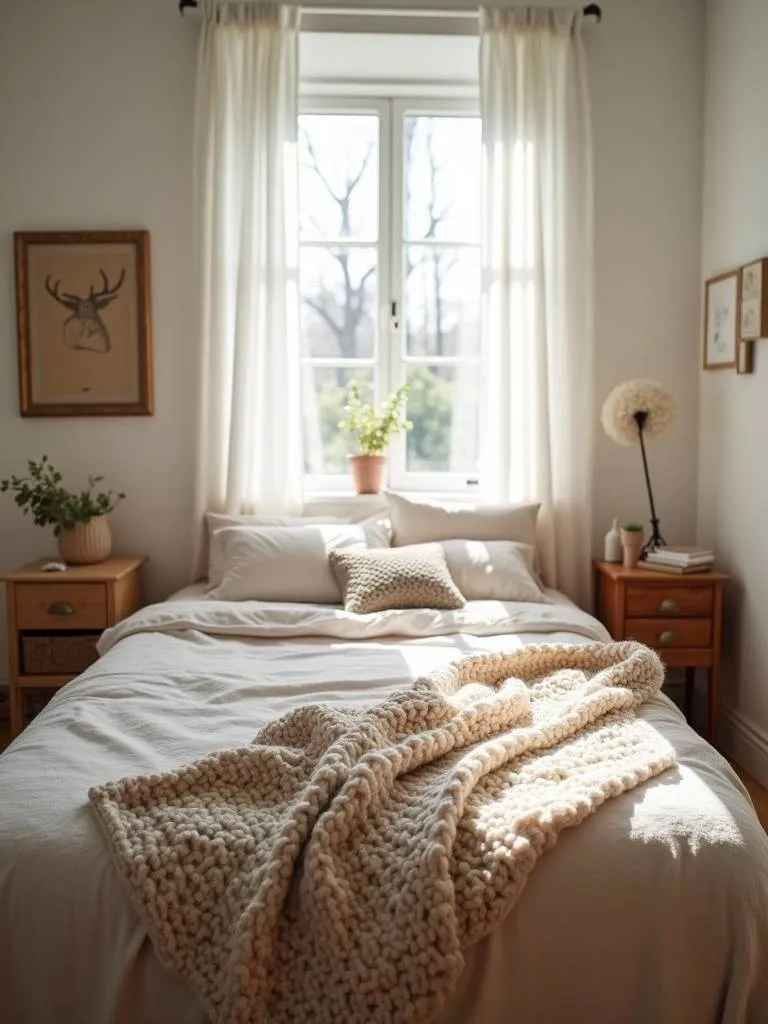A small bedroom that looks inviting by mixing various soft textures.