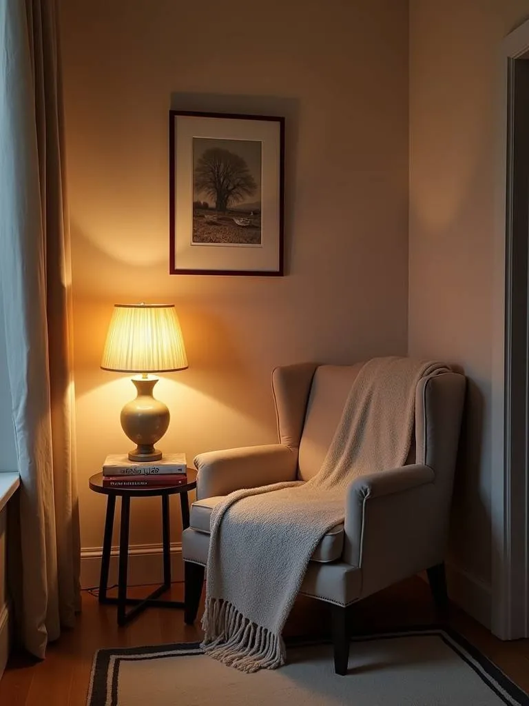 Inviting cozy reading nook in a bedroom