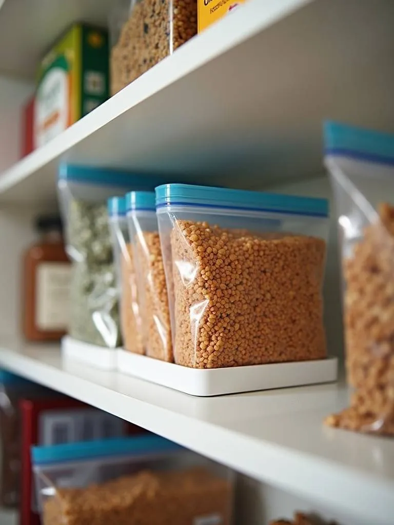 A food bag organizer filled with resealable plastic bags