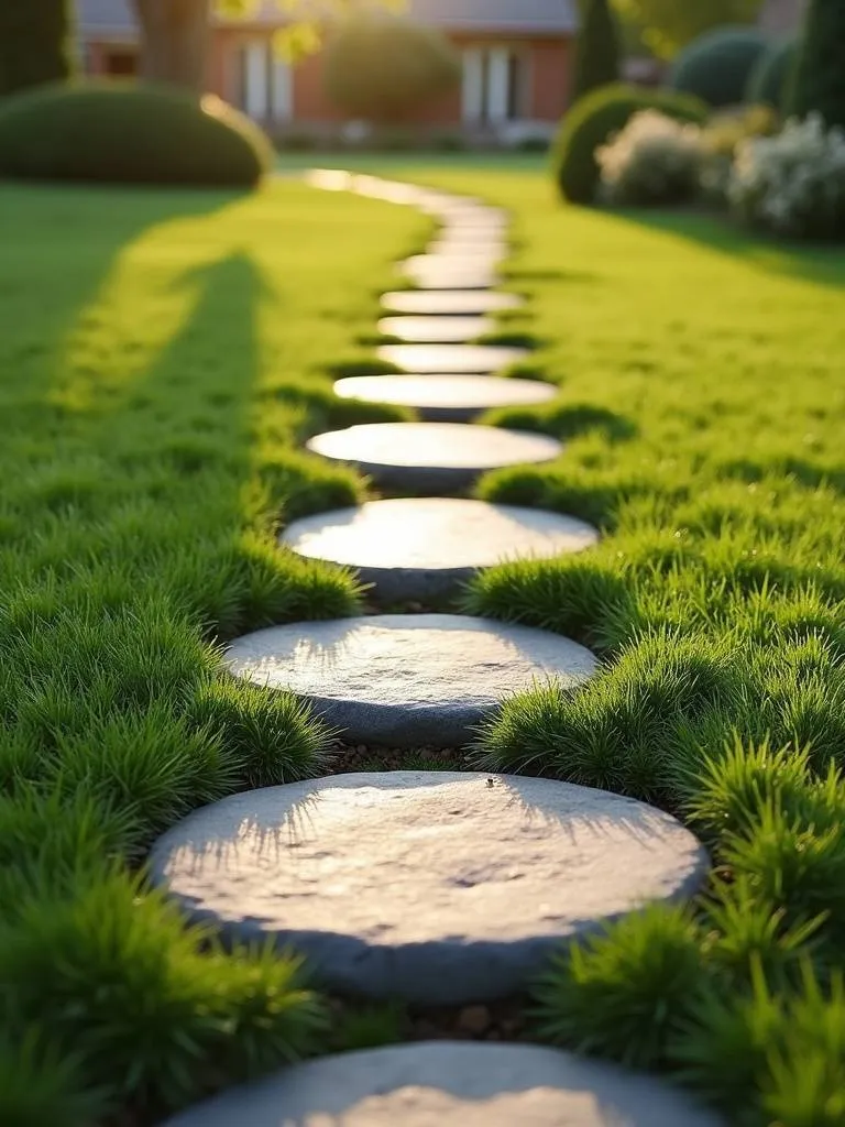 Stepping stones walkway through grass in a front yard