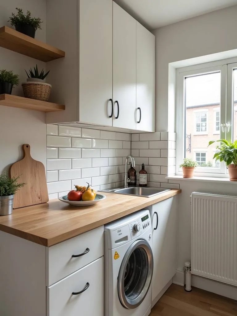 Small kitchen featuring a single basin sink and optimized counter space, showing functionality within a compact layout