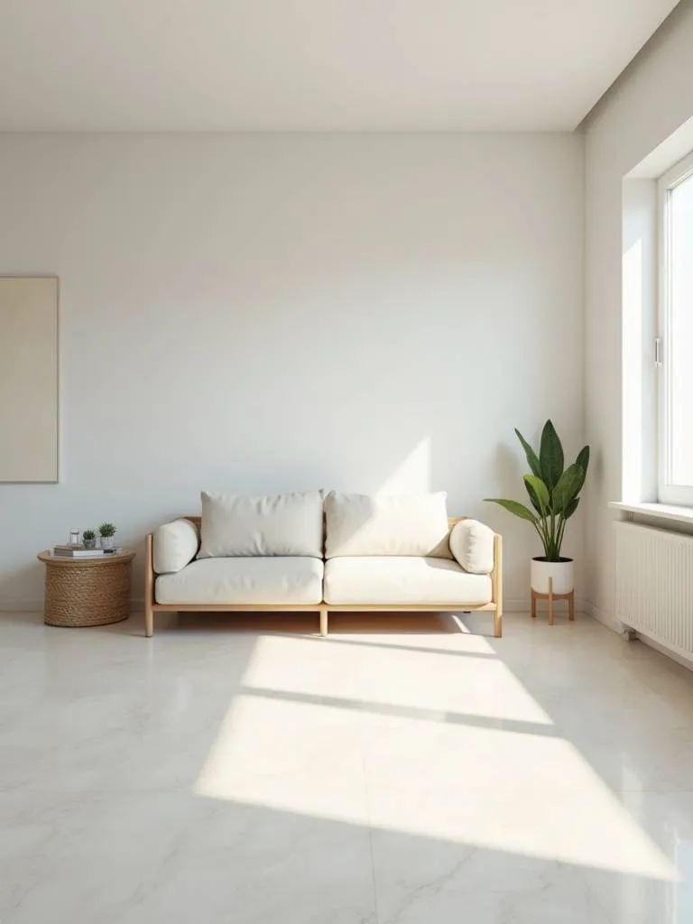 A minimalist and uncluttered living room with clean lines and a simple color palette.