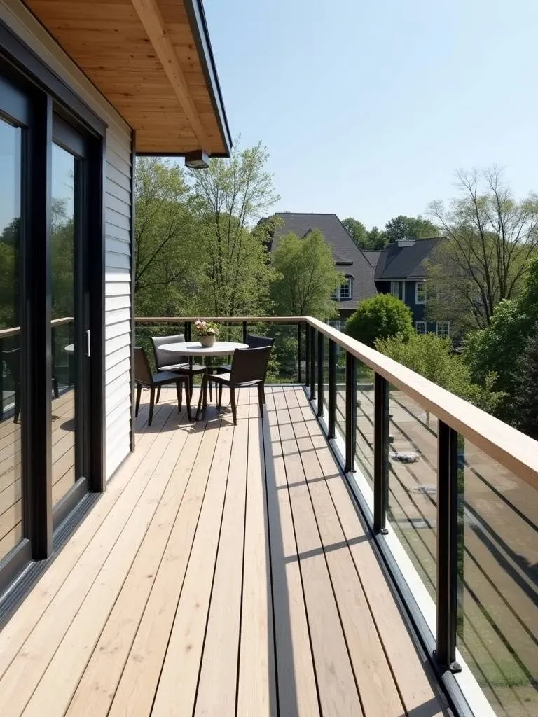 Minimalist railing design that highlights clean lines and simplicity to enhance the spaciousness of the deck.