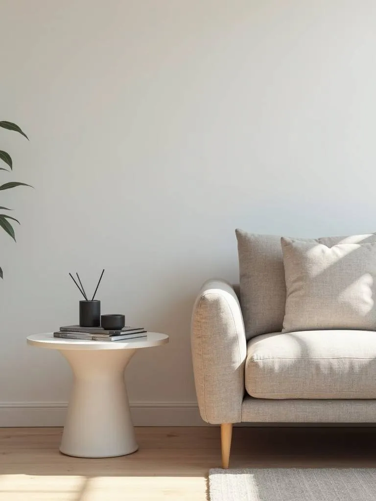  minimalist side table complements the simple design of the living room.