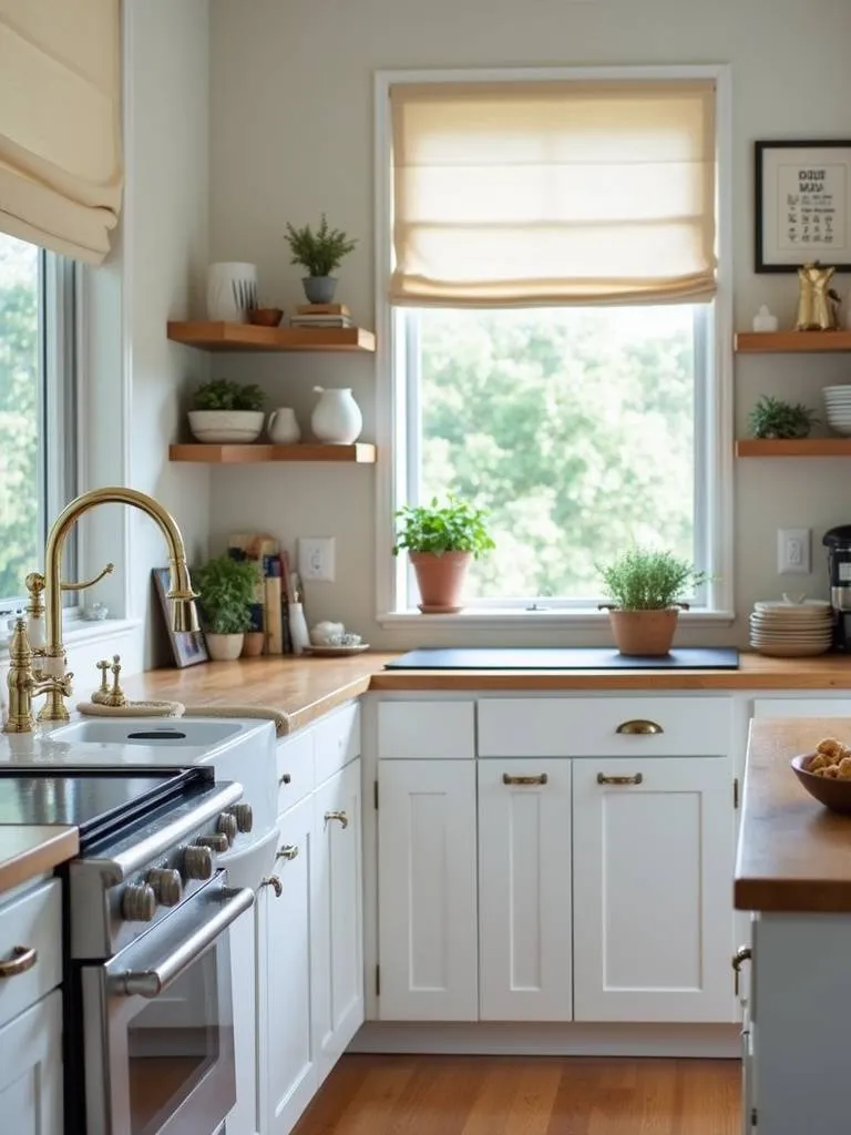 An elegant kitchen interior showing mixing metal finishes for unique and interesting decor.