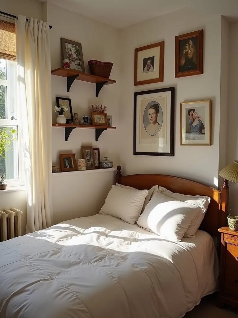A bedroom with personal touches and mementos creating a unique and inviting space.