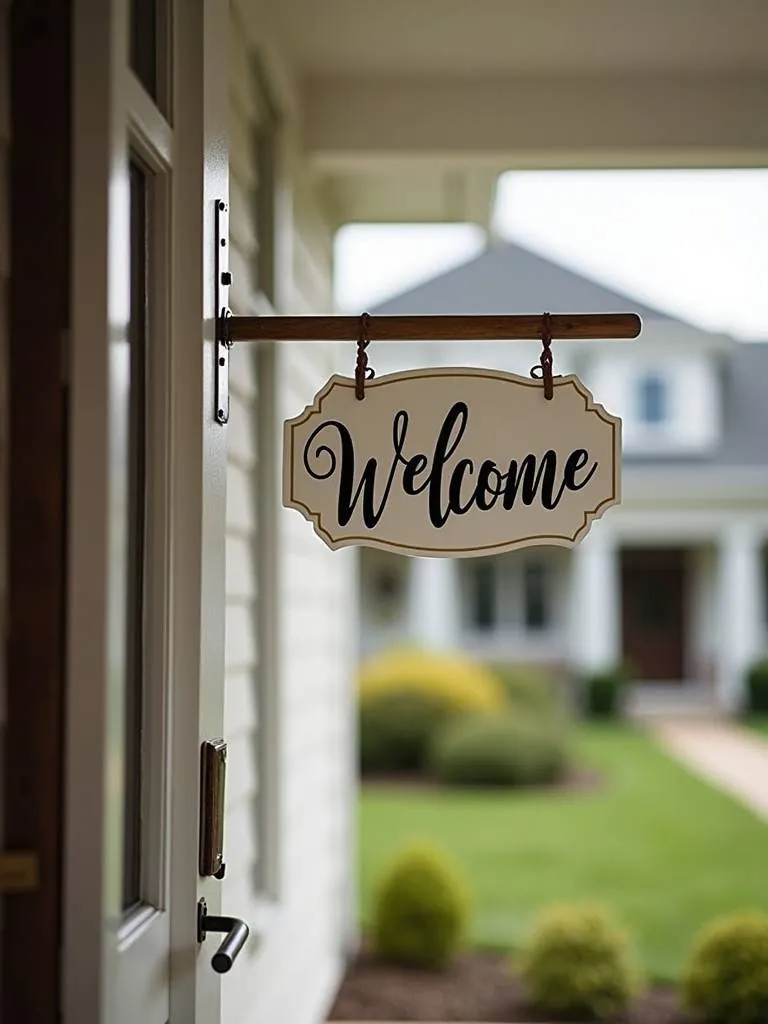 A personalized welcome sign hanging near a front door.