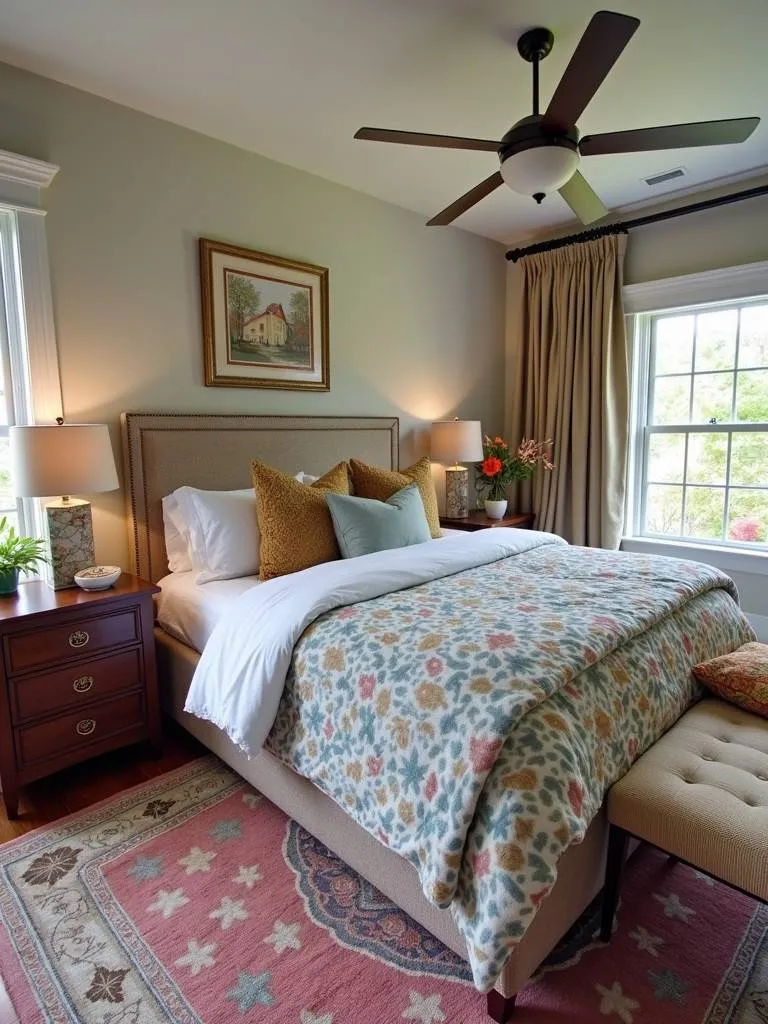 Stylish bedroom featuring a mixture of contrasting patterns