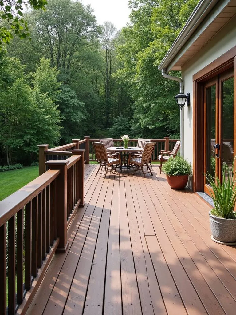 A cohesive deck design achieved through complementary railing and furniture choices for style and elegance.