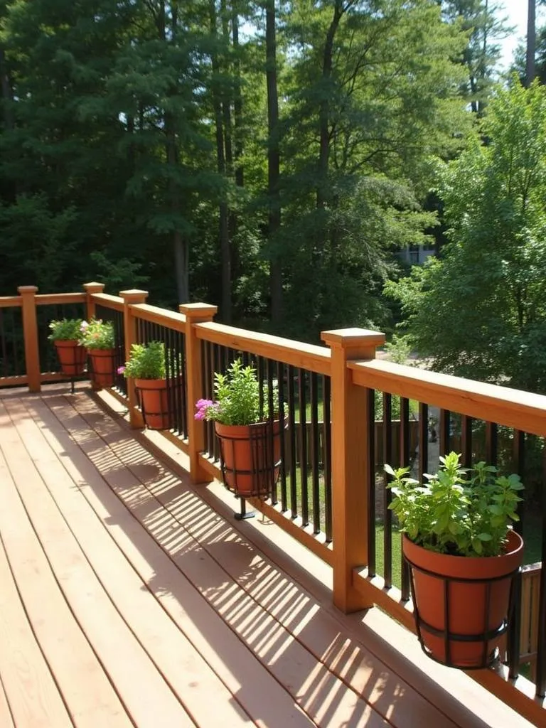 Deck railing that doubles as planters, seamlessly combining the beauty of nature with architectural functionality.