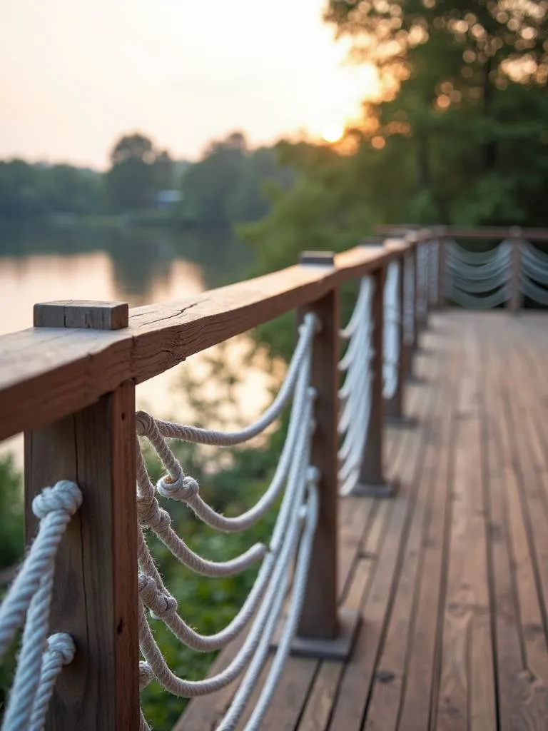 A nautical deck featuring rope railings, bringing a unique and coastal style to the outdoor space.