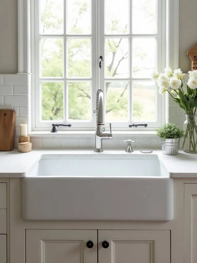 Kitchen with an apron front sink.