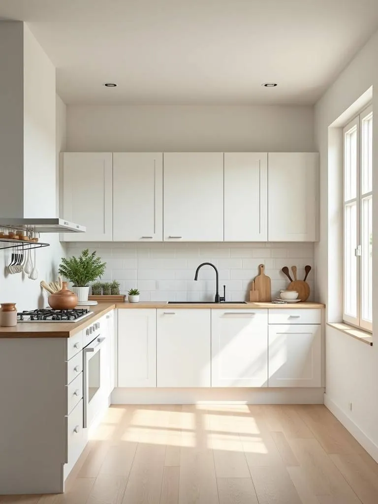 small kitchen with light-colored walls and cabinets, creating a bright and spacious atmosphere.