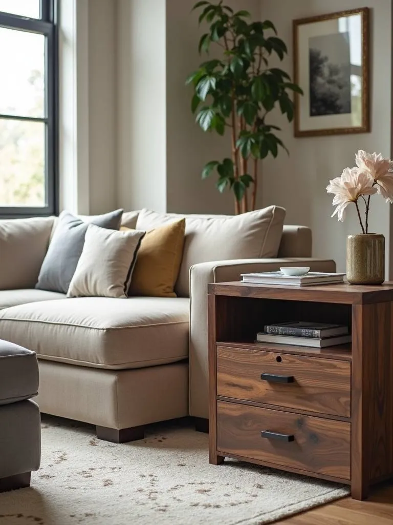 Side tables in a living room, providing storage and functionality.
