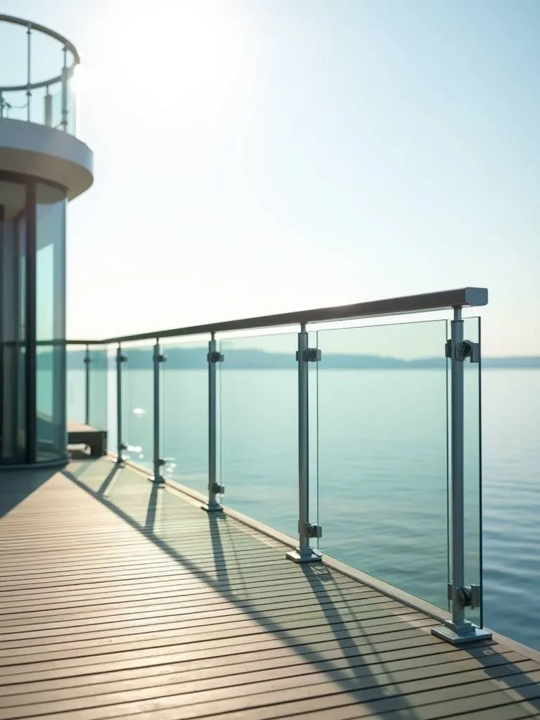 Contemporary deck with frameless glass panel railing providing clear, unobstructed views and a sense of spaciousness.