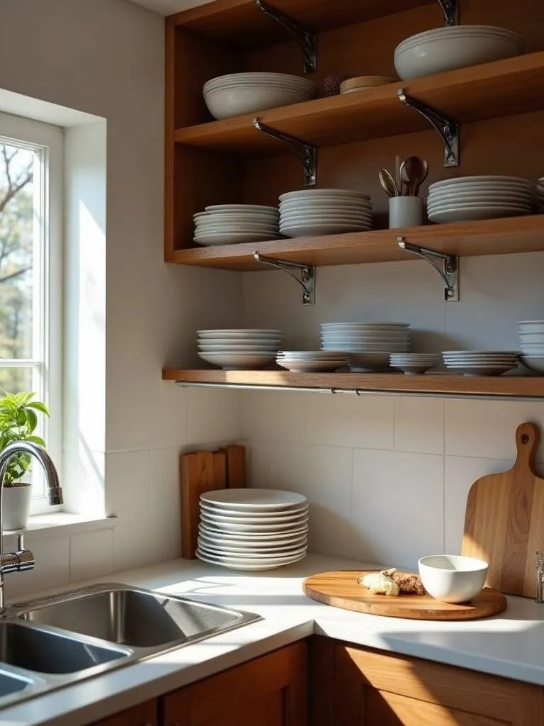 Image of stackable wire shelves in a kitchen cabinet filled with dishes