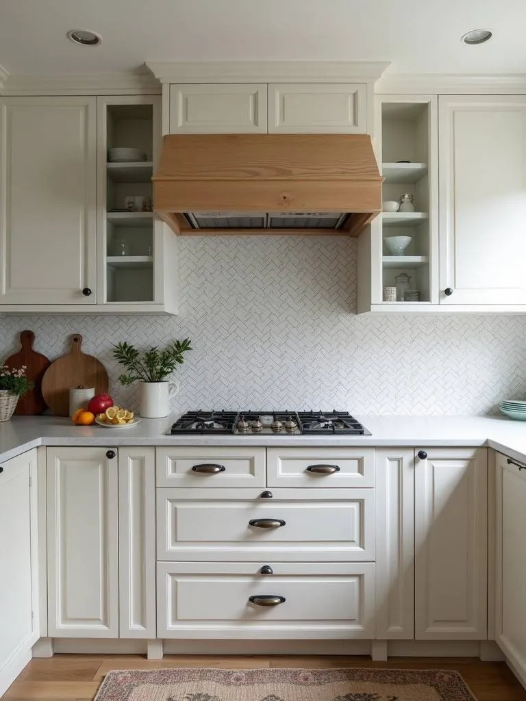 Kitchen with statement backsplash tiles.