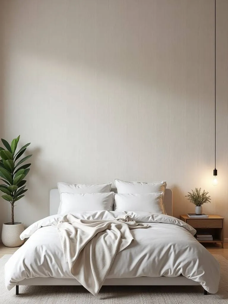 A modern bedroom featuring textured wall coverings, adding depth and tactile interest to the room’s design