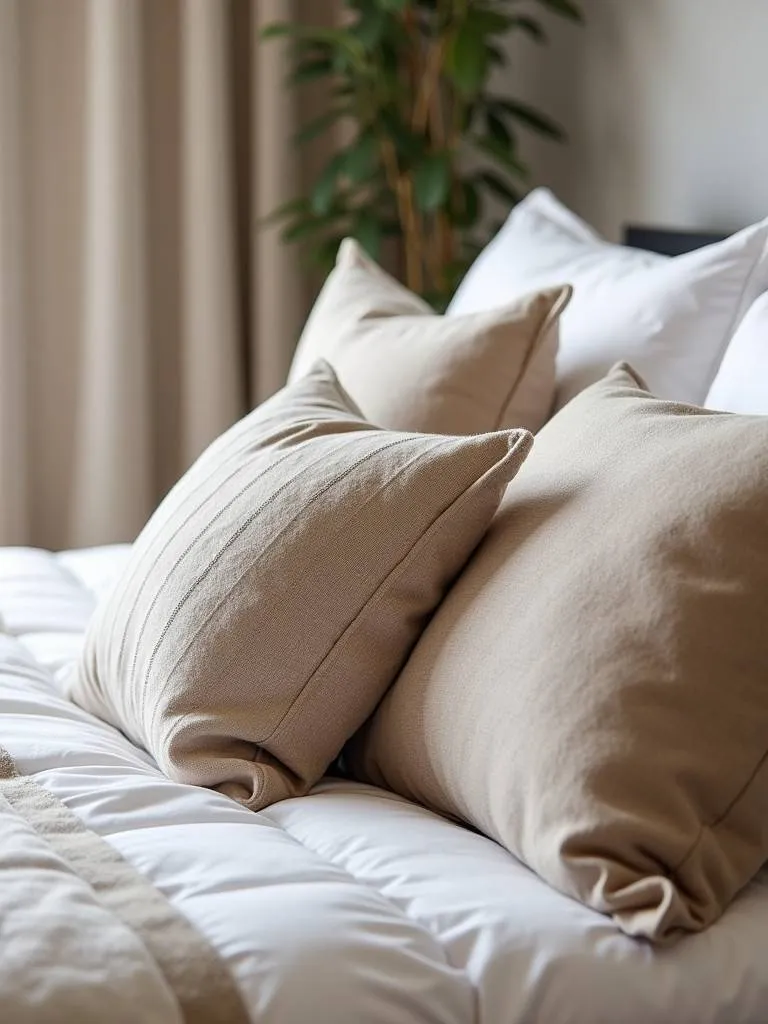 An inviting bedroom with plush throw pillows arranged stylishly