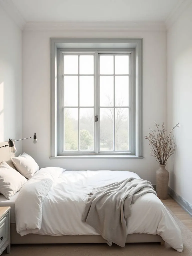 A bright, small bedroom with walls painted in light colors and a window.