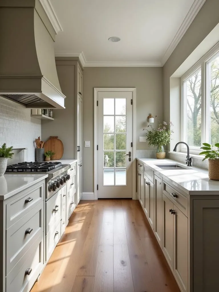 Floor to ceiling height cabinets provide great storage and fill wall area.