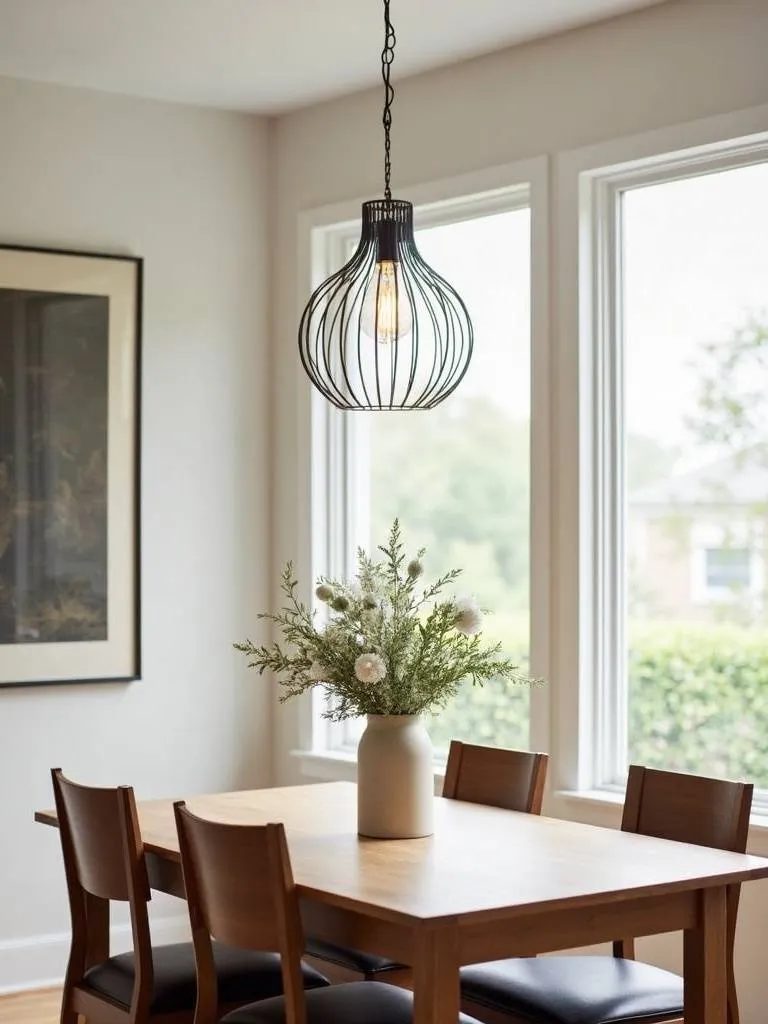 Budget-friendly dining room with a stylish and affordable pendant light fixture