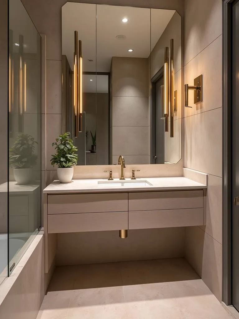 A custom-designed vanity with a premium countertop in a high-end bathroom