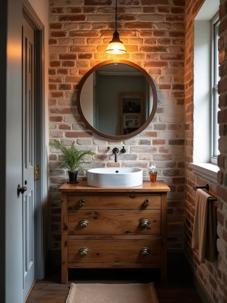 “A repurposed vintage dresser serves as a unique DIY vanity in an eclectic bathroom.”