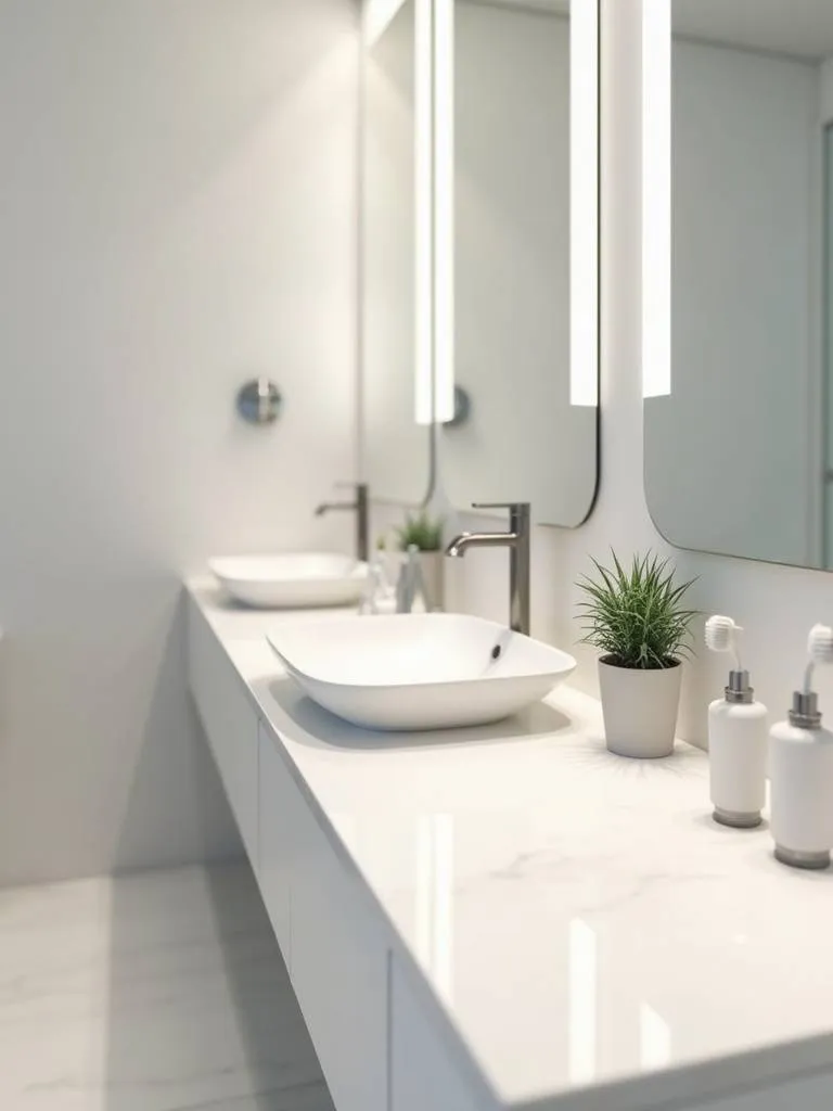 Minimalist and decluttered bathroom vanity countertop with only essential items visible