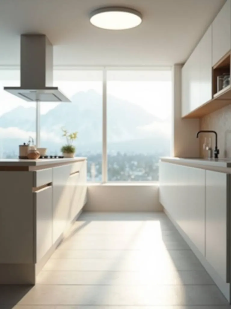 Minimalist kitchen featuring a flush mount light fixture.