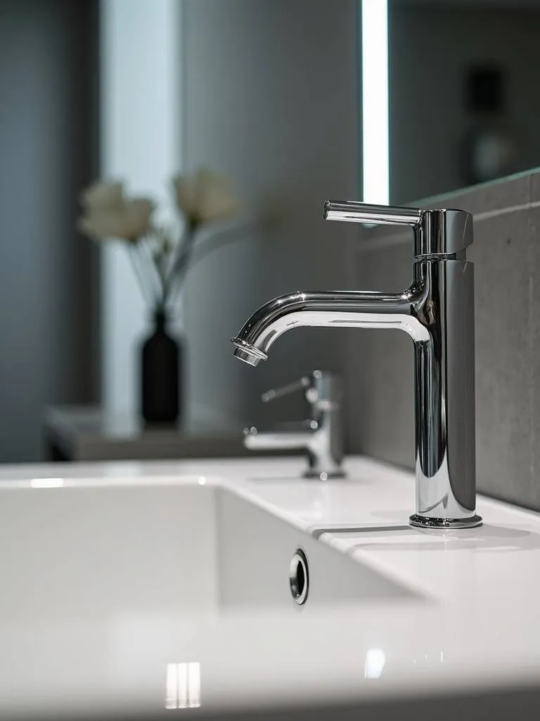 A close up of a sleek, high-end faucet showcasing premium materials and design