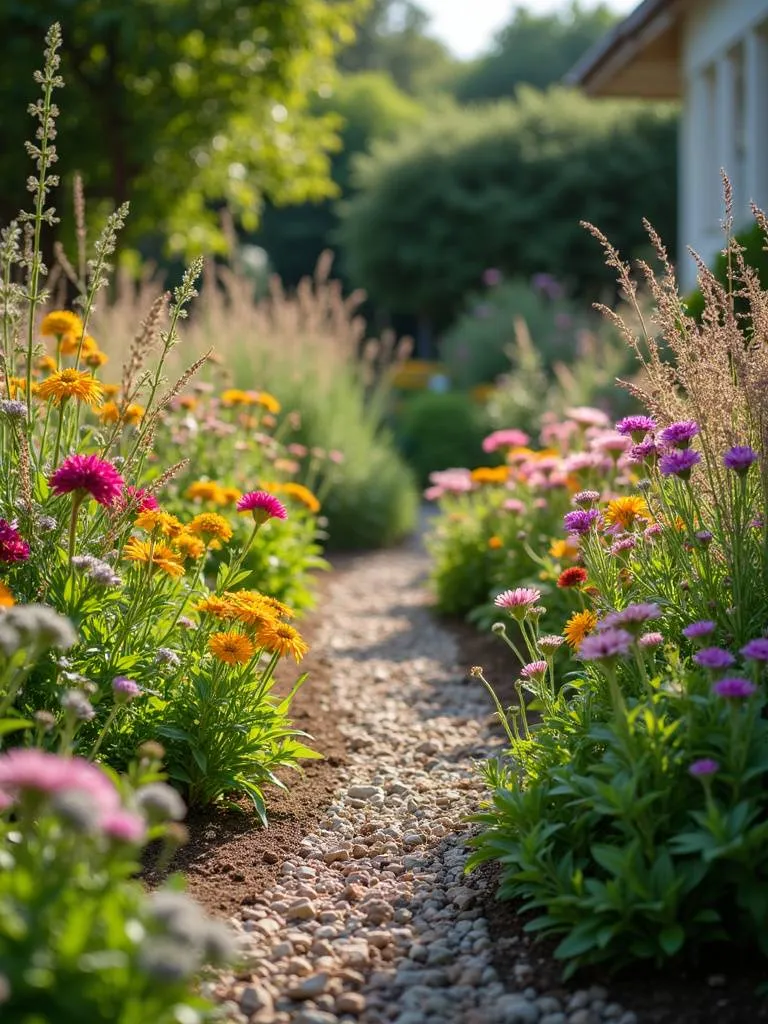 A colorful native plant garden full of flowers and foliage.