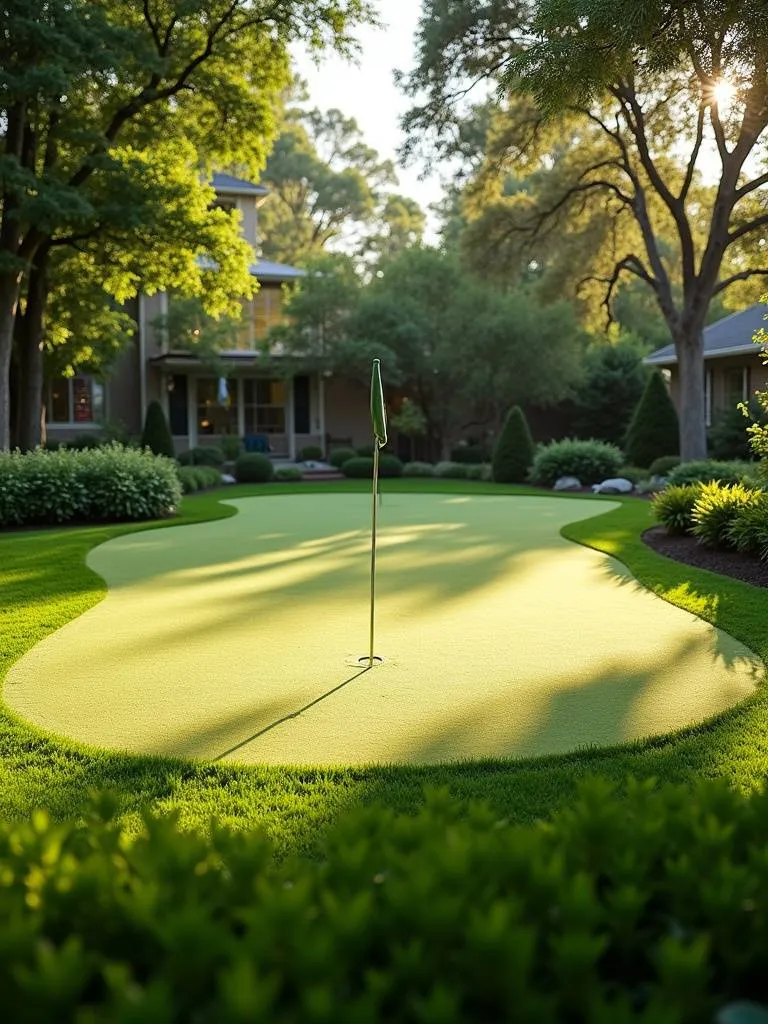 A backyard putting green for practicing golf at home.