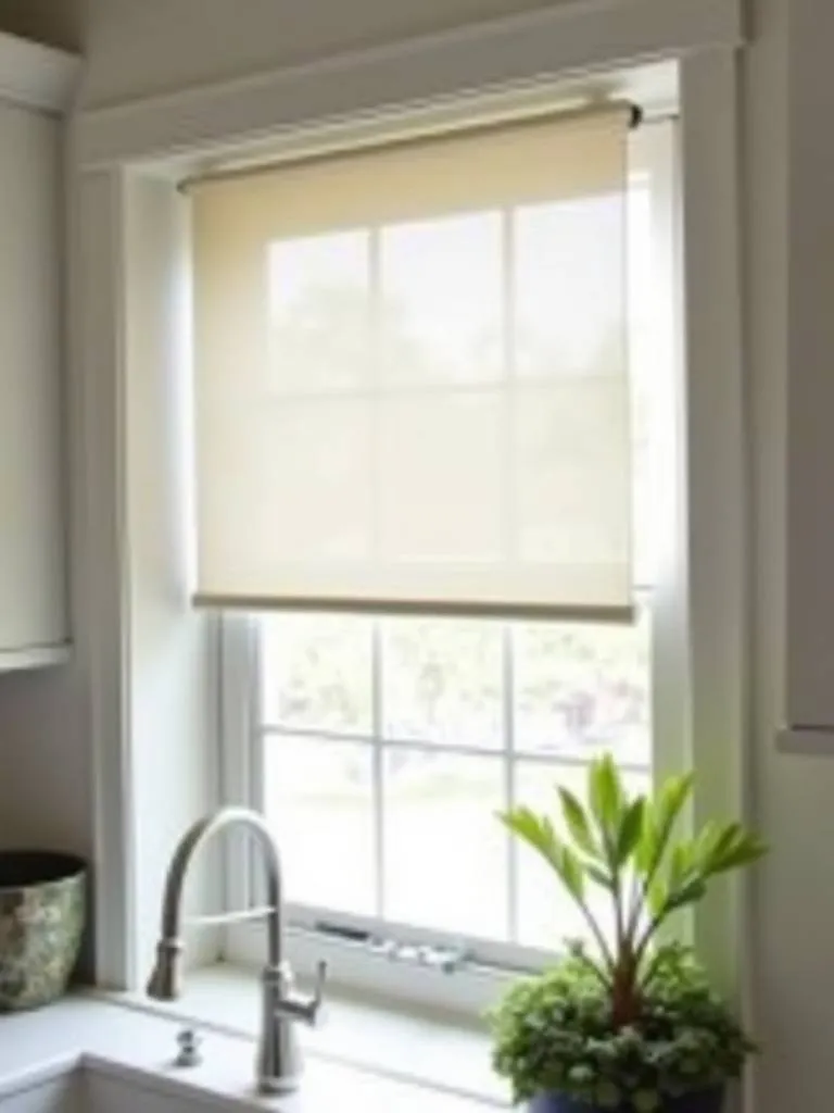 Contemporary kitchen window with minimalist light filtering roller shades