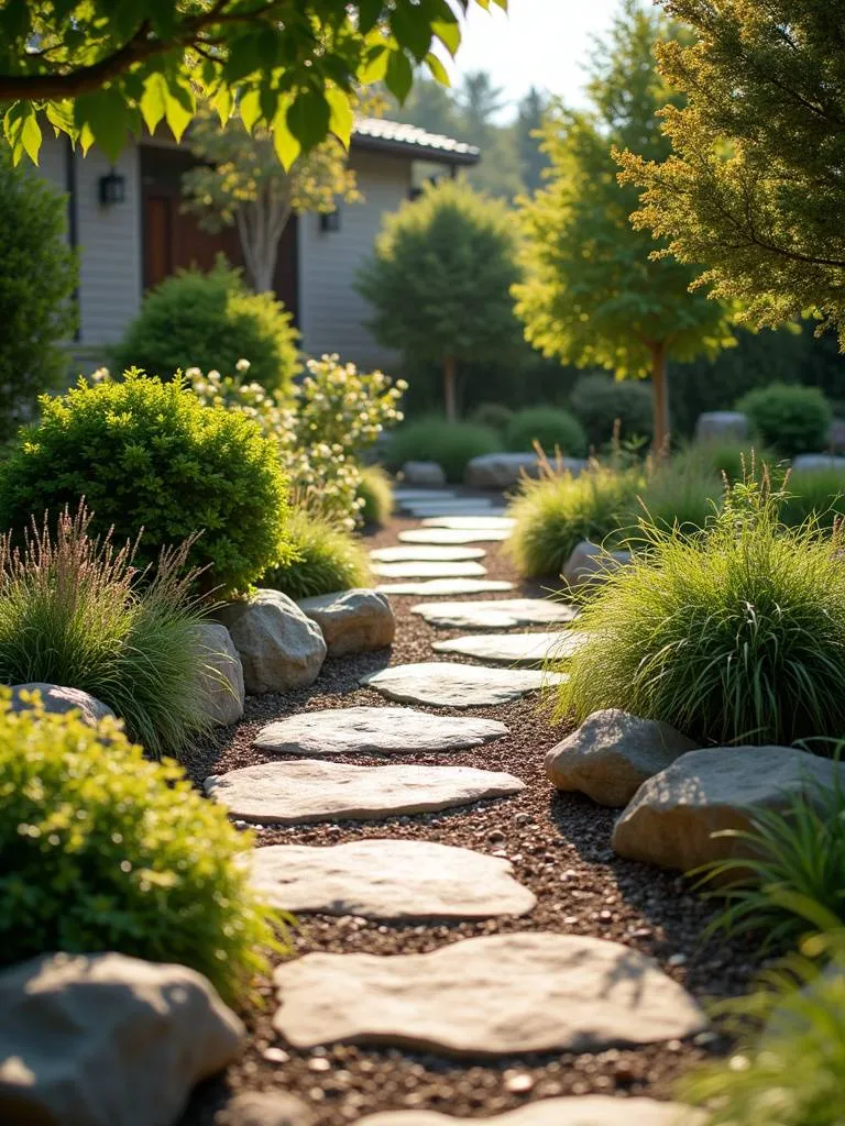 A beautiful backyard flower garden with various colors and types of flowers.