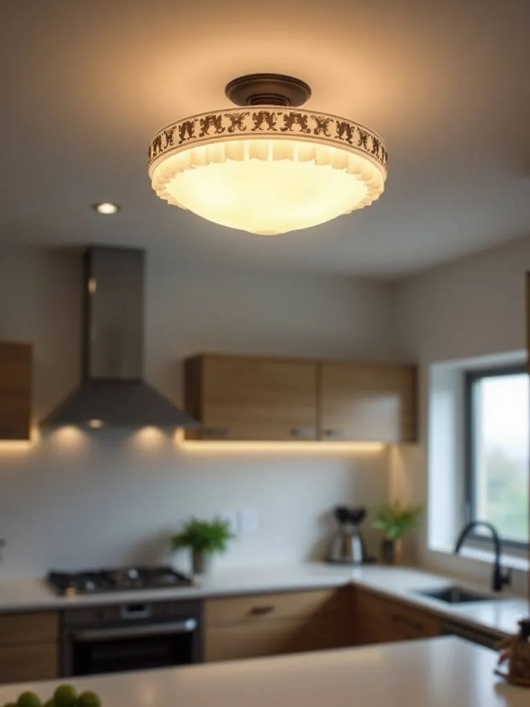 Modern kitchen featuring a decorative semi-flush mount light fixture.