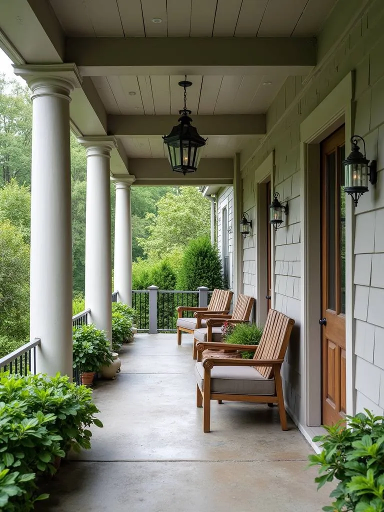 Durable weather-resistant paint on a porch with outdoor furniture