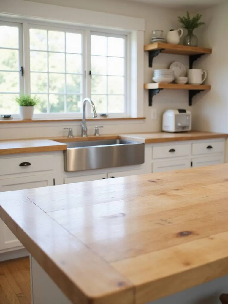 Farmhouse kitchen with light maple butcher block countertops