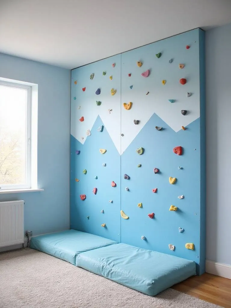 Kid's bedroom with a custom indoor climbing wall