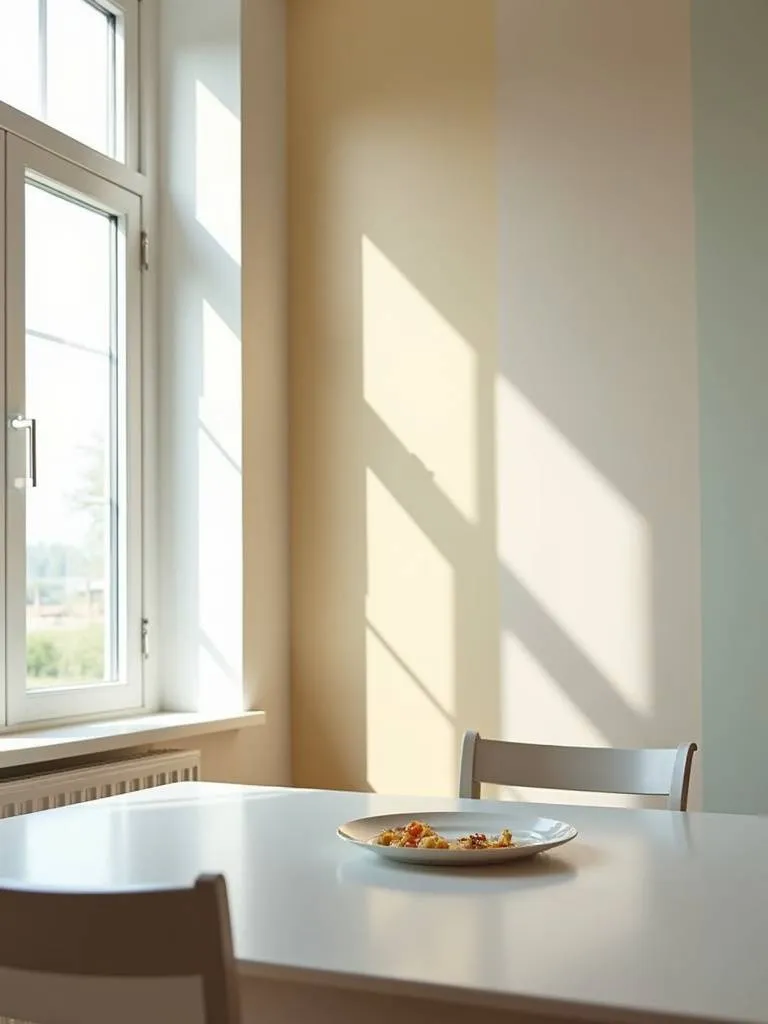 Comparison of matte, eggshell, and satin paint finishes in a dining room, showcasing sheen and light reflection.