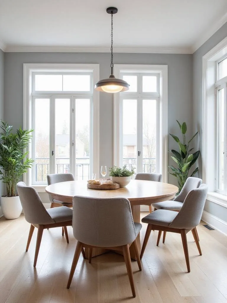 Round dining table in a modern dining room, perfect for intimate gatherings