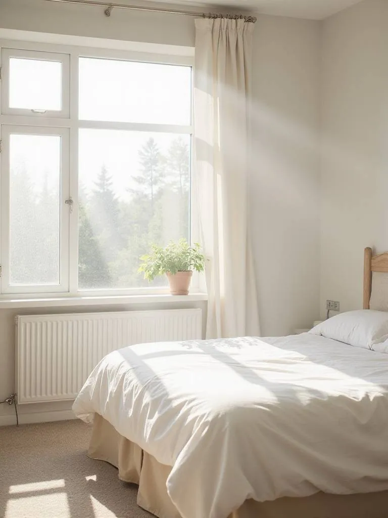 Clean and minimalist bedroom with natural light and decluttered space.