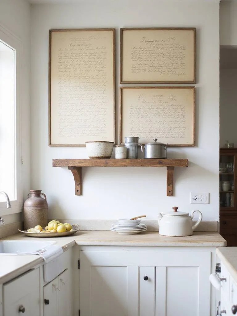 Framed handwritten family recipes displayed on a kitchen wall for a sentimental and personalized touch.