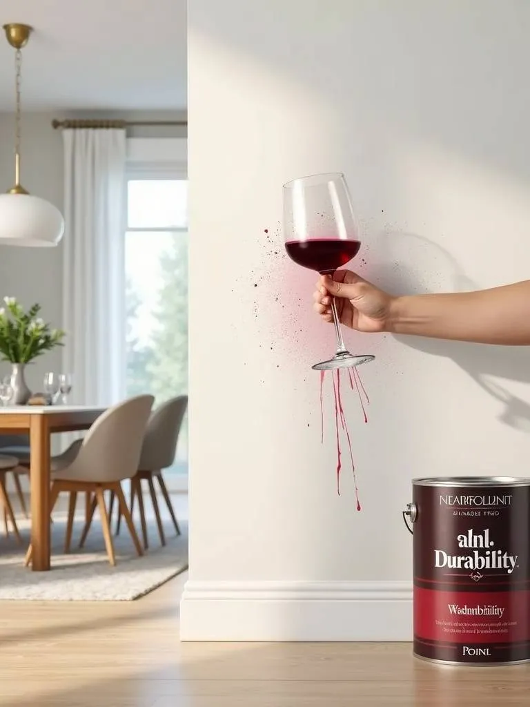Durable and washable paint in a dining room, easily cleaning up a wine spill
