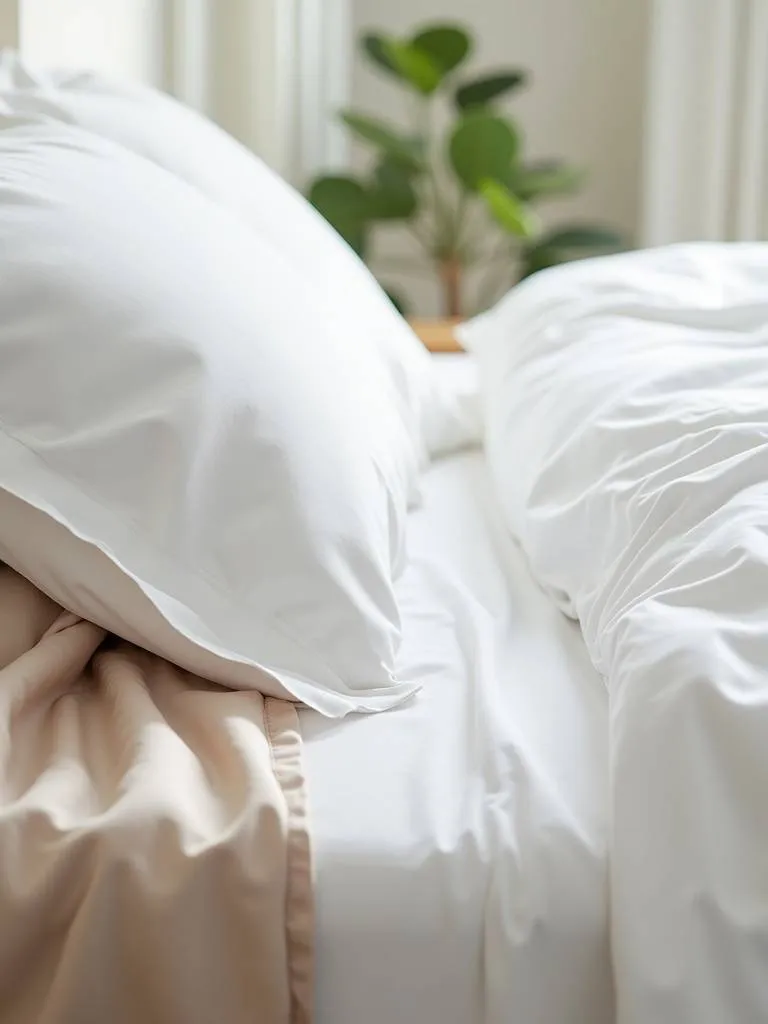 Luxurious white Egyptian cotton bedding on a comfortable bed