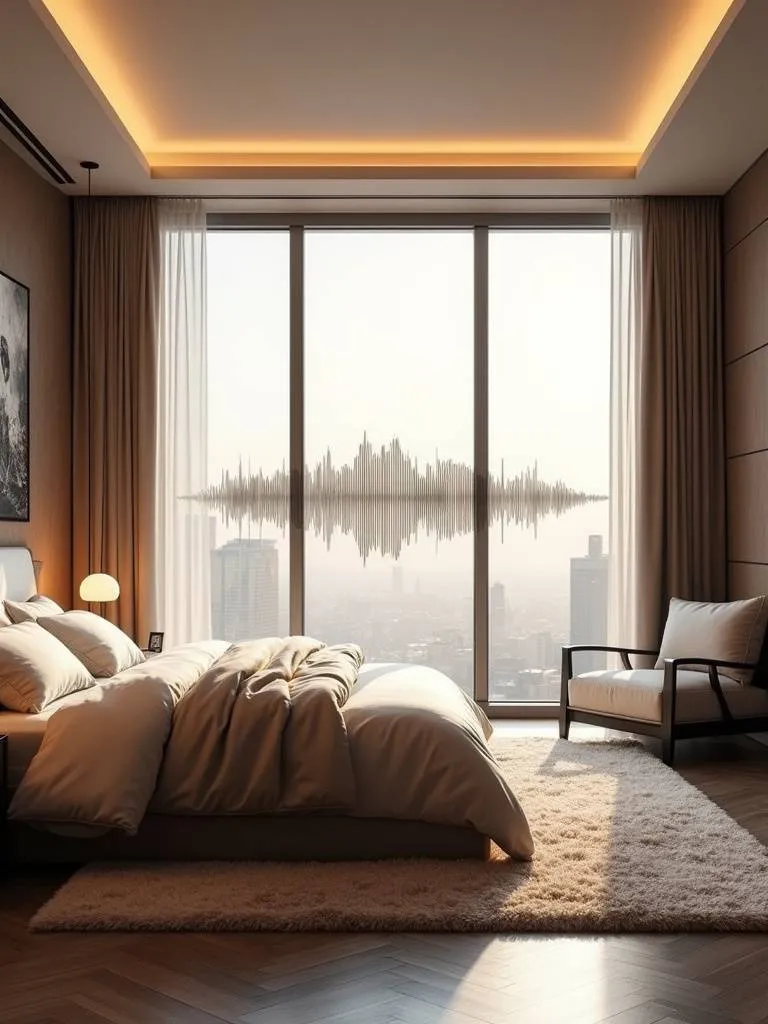 Luxury bedroom with soundproof windows creating a serene and peaceful atmosphere.